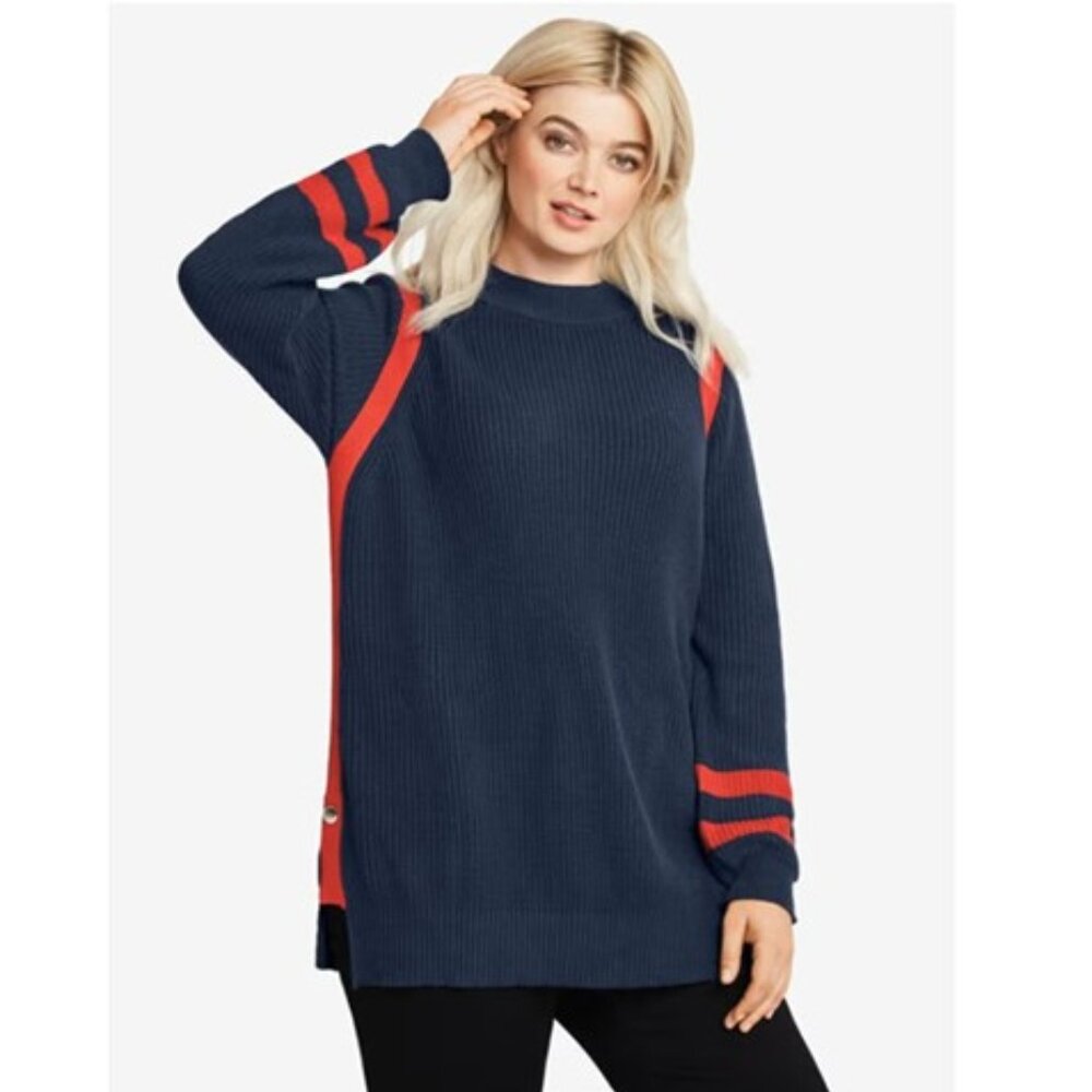 ELLOS Side Stripe Mockneck Sweater (Navy) (Plus Size 3X) SO PRETTY!